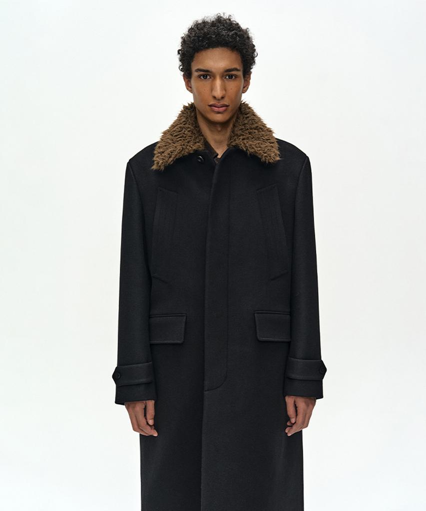 ADSB ANDERSSON BELL Detachable Fur Collar Chesterfield Coat (Black)