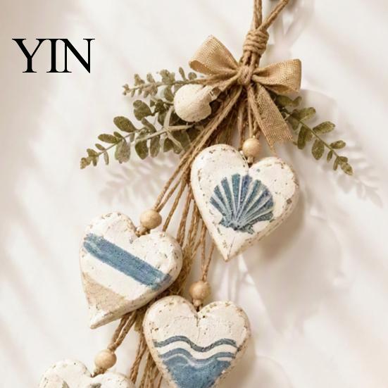 Wooden Bead Tassel Decor Farmhouse Hanging Heart Wall with 5 Layer Hearts, Vintage Boho Wood Natural Accent Trinket Shelf Art for Living Room Bedroom,