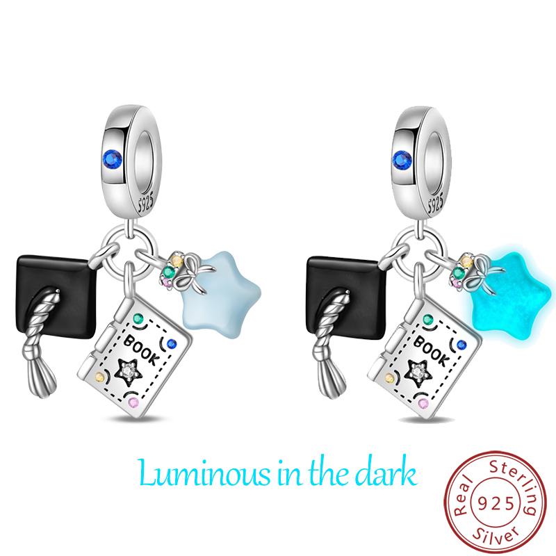 Выпускной Серия 925 Чистого Серебра Шляпа Бакалавра Сертификат Цветы Шармы Бусины Подходит Pandora Оригинальные Браслеты DIY Ювелирные Изделия