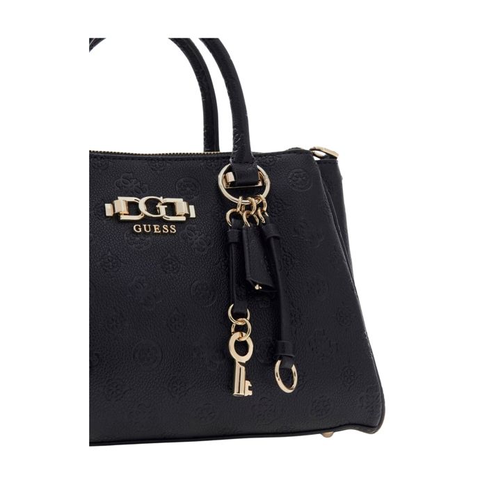 GUESS Sac à main noir pour femme - Anise Triple Compartment Satchel Black Logo 336883