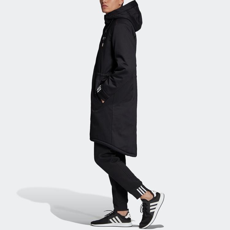 adidas Оригинальная длинная стеганая парка с мехом, теплая, с высоким воротником, хлопковое пальто средней длины с капюшоном для зимнего мужского пальто, черное FL0021