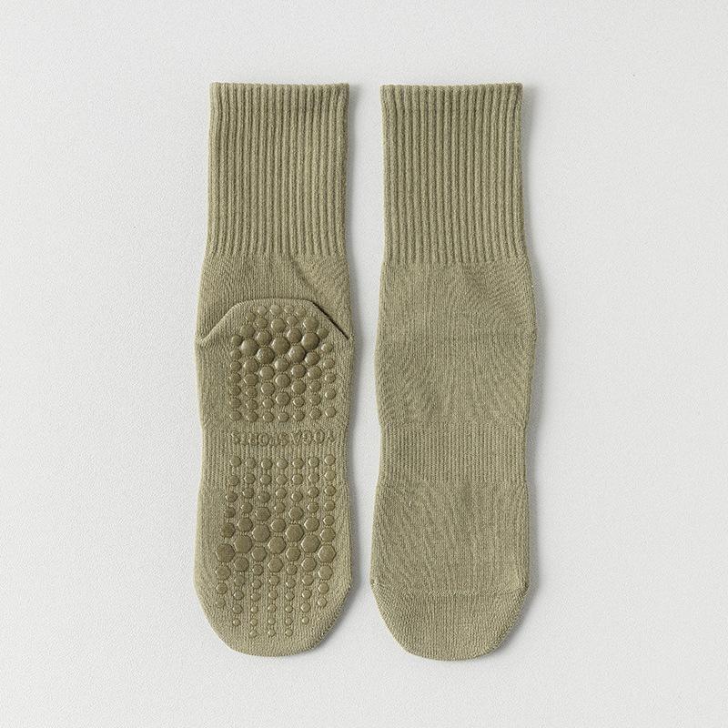 Ladies Spring and Autumn Pure Cotton Fitness Yoga Pilates Non Slip Sports Floor Mid Tube Socks