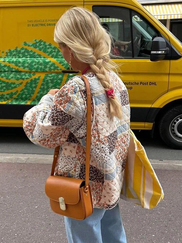 Красочные хлопковые куртки с ретро-принтом, женские однобортные пальто с круглым вырезом и длинными рукавами, осень-зима, женская повседневная уличная одежда