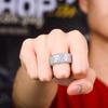 3-Row Drill Ring Full Zircon Hip Hop Bling Couple Jewelry