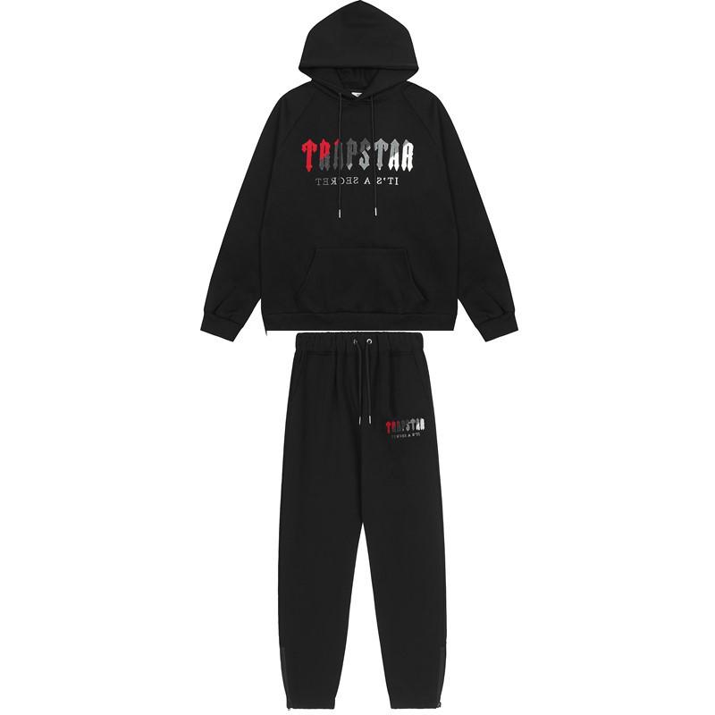 Европейский и американский Trapstar Красный/Черный Худи с Вышивкой Головы Тигра для Мужчин и Пар с Длинными Штанами Повседневный Комплект