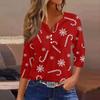Женская модная повседневная рождественская блузка с V-образным вырезом и рукавом три четверти, украшенная пуговицами