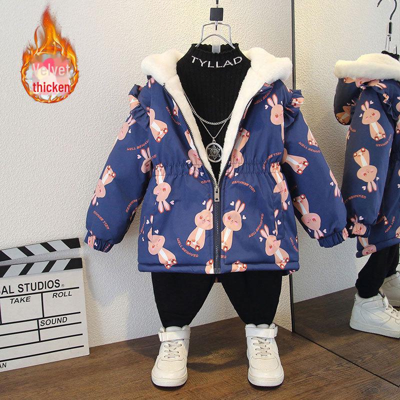 Стильное зимнее бархатное пальто 2024 года для девочек младшего возраста - теплая верхняя одежда с хлопковой подкладкой