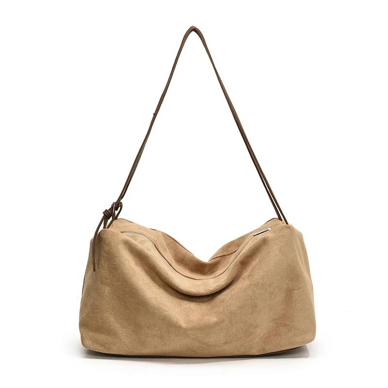 Большая вместительная однотонная бархатная сумка через плечо на молнии, простая модная сумка, мягкая, популярная, универсальная сумка высокого качества