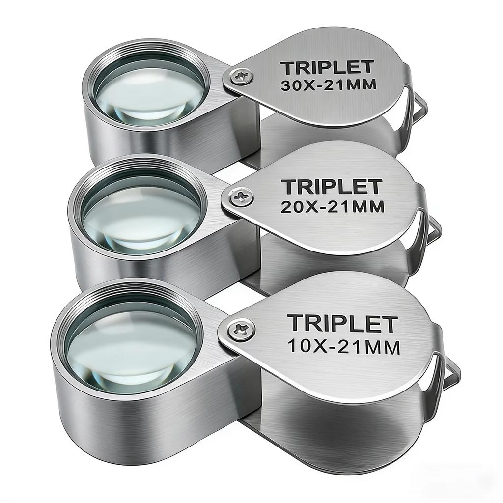10-30X золотой/серебряный в коробке портативный складной трехсекционный инструмент для ювелирных изделий/этикеток/чтения лупа для чтения