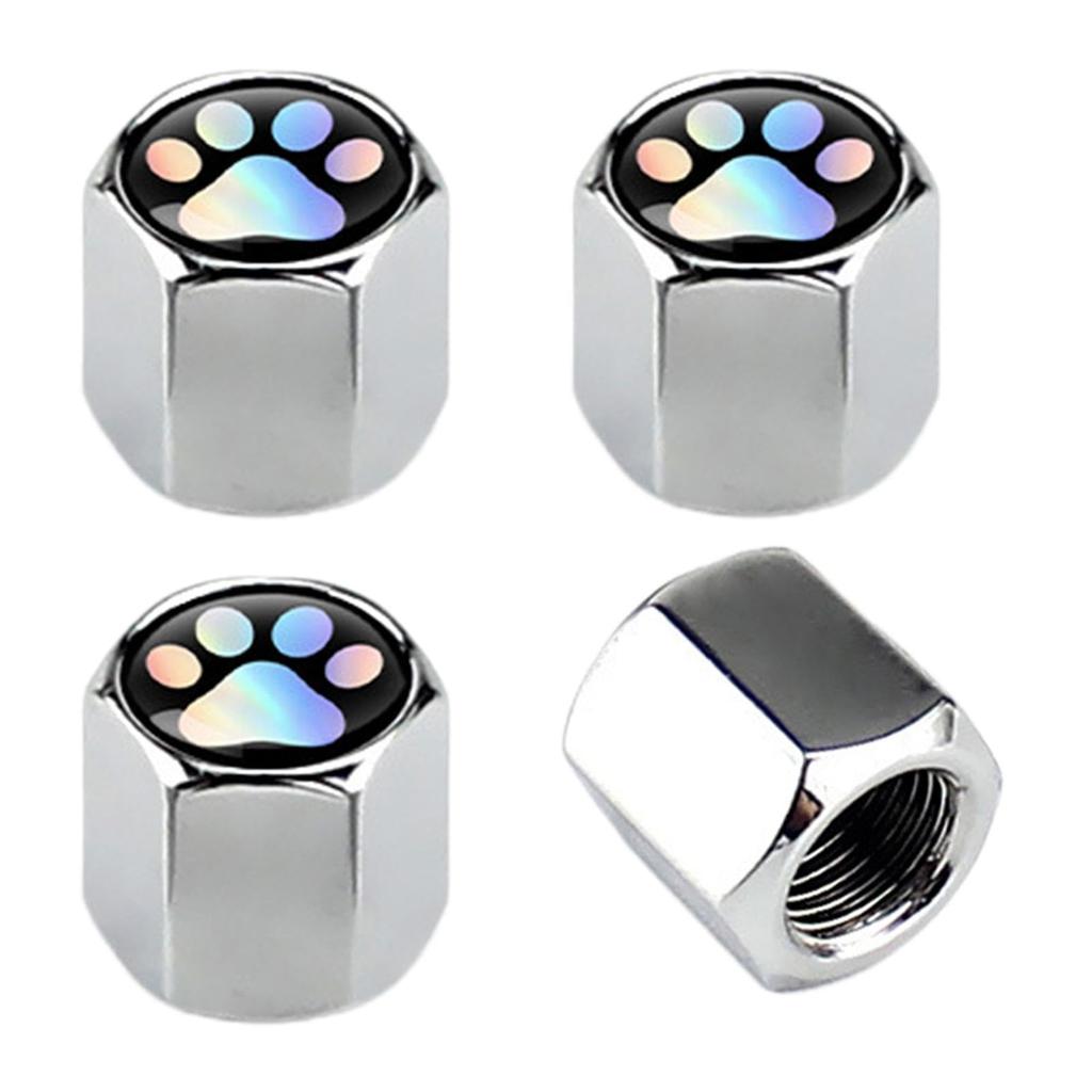 Tire Valve Cap, Colorful Footprint Tire Valve Cover Auto Tire Air Cap - Valve