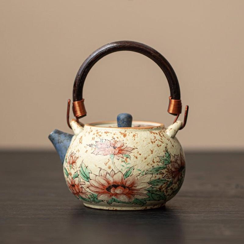 Vintage caramel glaze sunflower beam pot ceramic brewing teapot household kung fu tea set single pot filter Xi Shi teapot