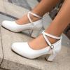 Q/Women's High Heel Single Shoes Spring/Summer New Style Elegant and Simple Solid Color Thick Heel Large Low Top Shoes