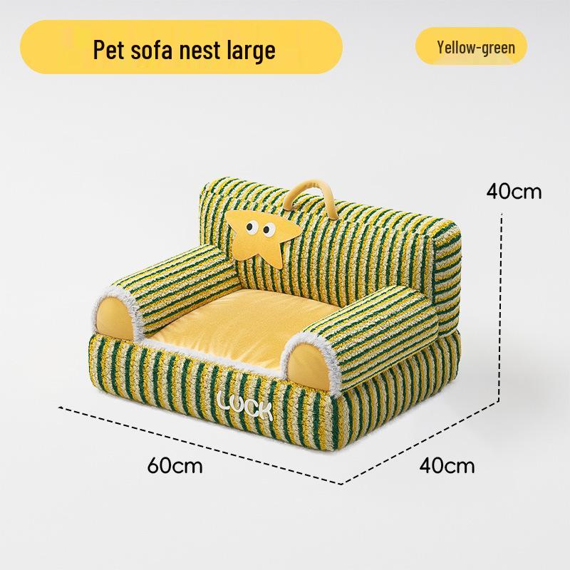 Плюшевая кровать для кошек и собак «Четыре сезона» - Уютная, нескользящая, диван с приподнятыми полосками для осени и зимы