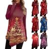 Casual Fashion Christmas Print Shirt Tops High Neck Irregular Hem Long Sleeve Pullover Tops