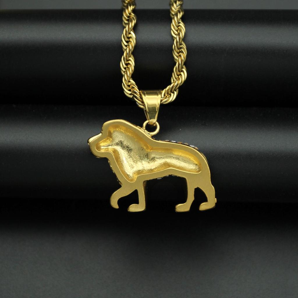 New Classic Punk Gold Plated Lion Pendant Necklace with Rhinestone Men's High Quality Metal Rock Party Jewelry