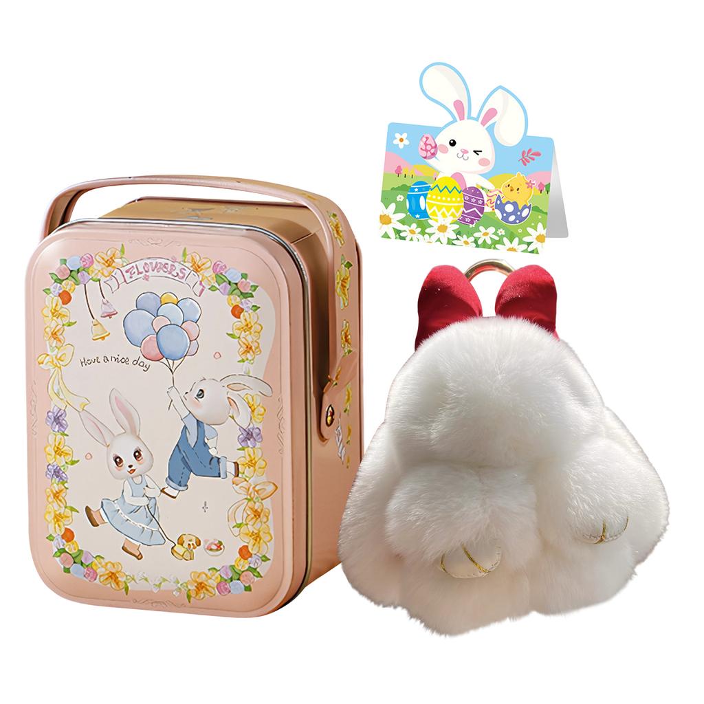 Bunny Pendant Keychain with Tin Box Rabbit Shape Fur Keychain Fluffy Bag Car Charm Key Ring Jewelry For Car Bags Backpacks Gift