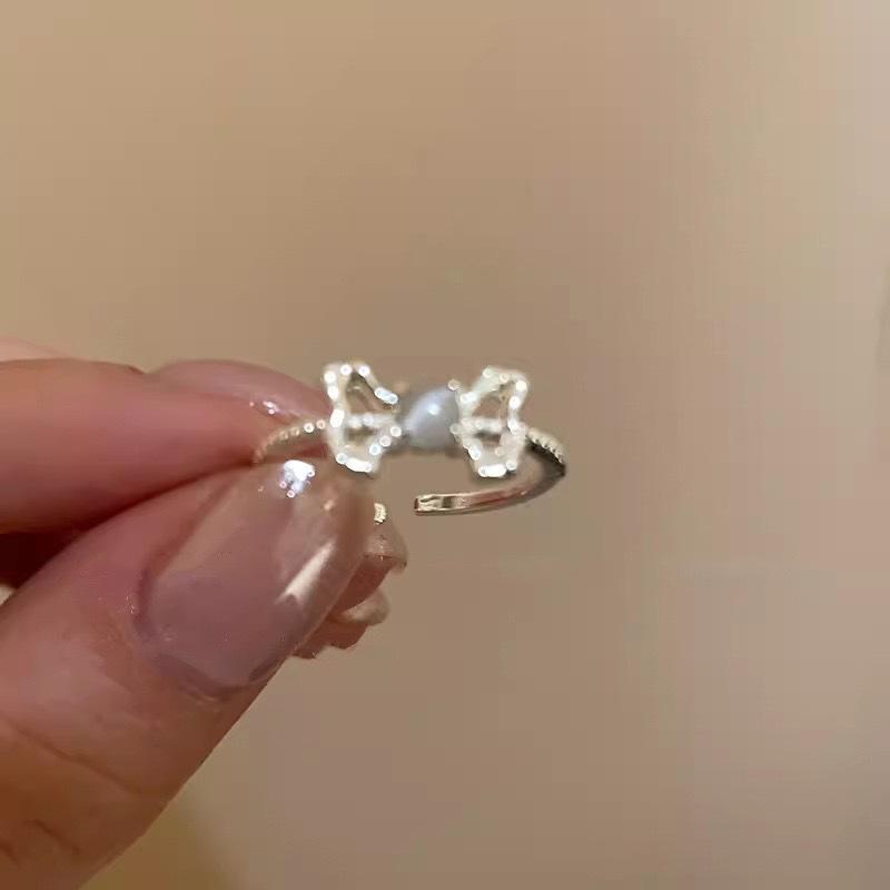 Кольцо с открытым жемчугом и опаловым бантом, женское летнее нишевое легкое роскошное кольцо на указательный палец, французское сладкое кольцо