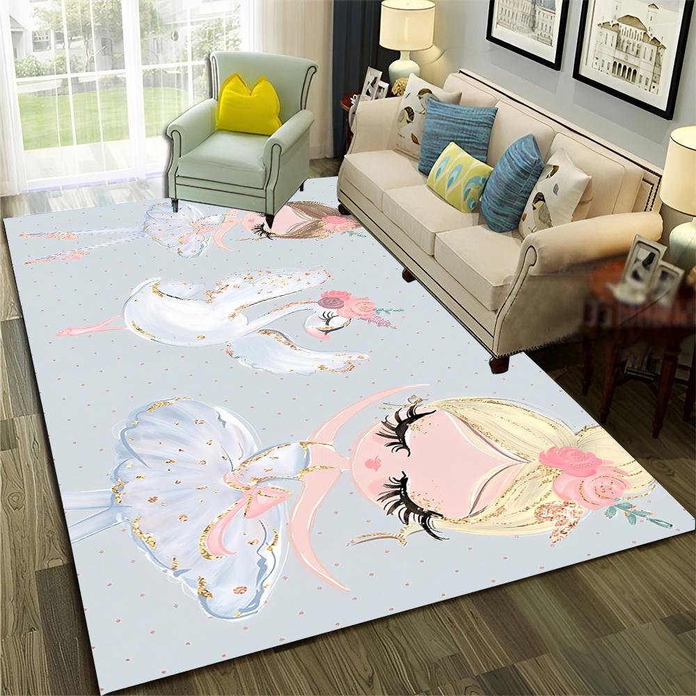 Ballet Girl Ballerina Swan Cartoon Carpet Rug for Home Living Room Bedroom Sofa Doormat Decor,kids  Area Rug Non-slip Floor Mat