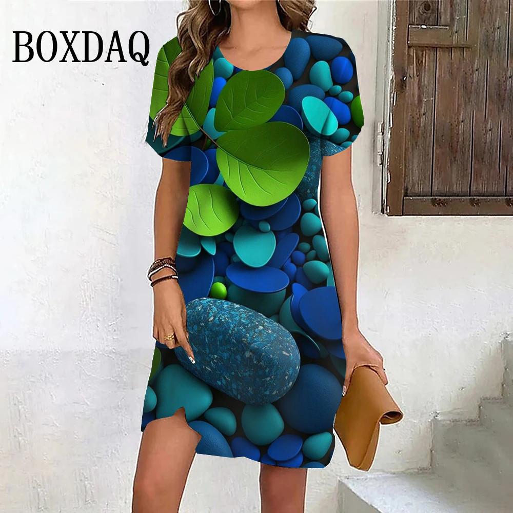 Модная одежда больших размеров, женское платье с 3D принтом Tie Dye Leaves, летние повседневные женские свободные платья больших размеров с коротким рукавом и круглым вырезом