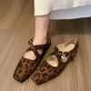 Fashion New Fashion Leopard Print Ballet Flats Women Mary Janes Shoes Brand Designer Buckled Crossover Leisure Comfy Low Heels Shoes