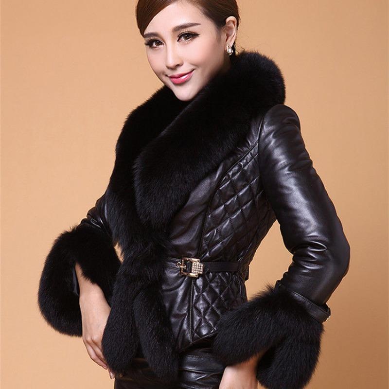 Женская короткая приталенная куртка из кожи на осень и зиму, маленькое утолщенное пальто из искусственного лисьего меха