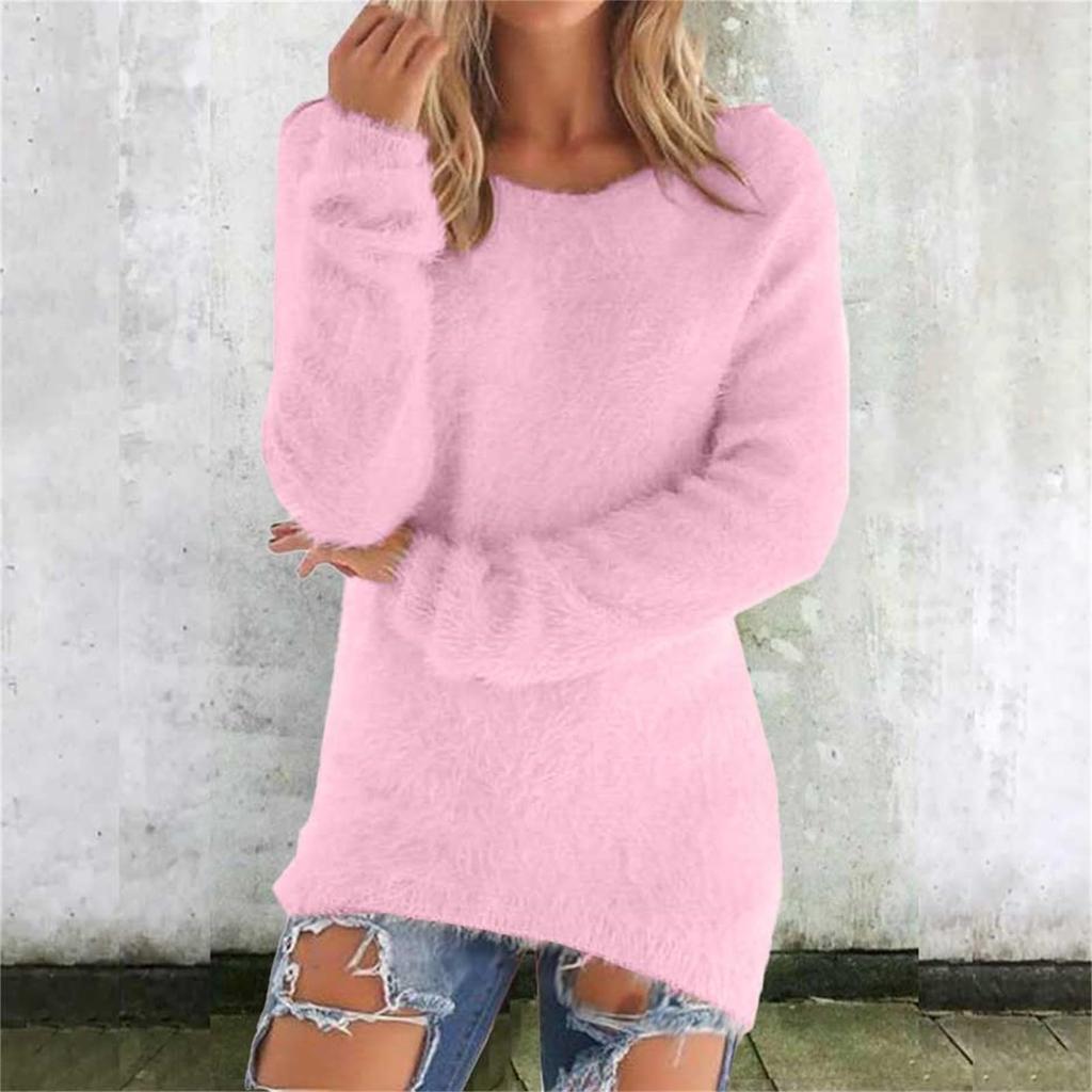 Womens Cute Sweaters Casual Crewneck Fleece Pullover Long Sleeve Thermal Soft Fuzzy Sweater Winter Clothes