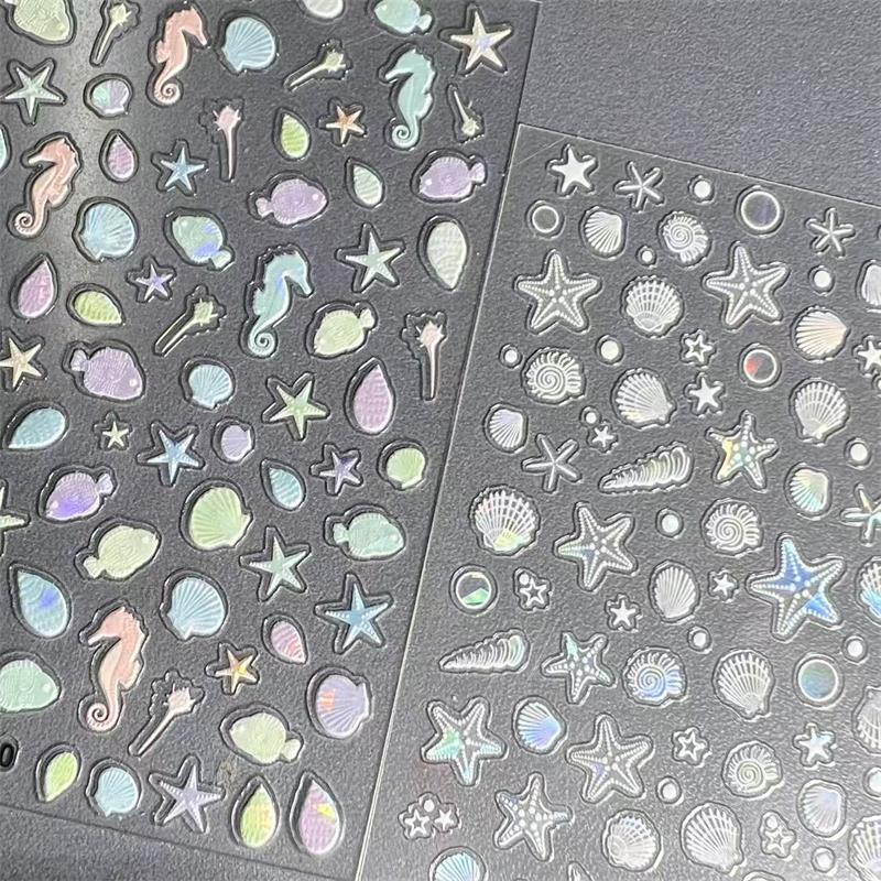 1 лист наклейки для ногтей «Океанская ракушка, медуза», красочная ракушка, раковина, морская звезда, самоклеящаяся наклейка для ногтей, русалка, аврора, пляжная ракушка, слайдер