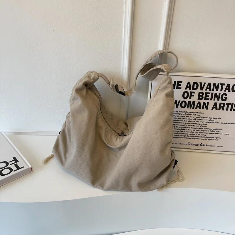 Large Capacity Canvas Shoulder Bag For Women College Student Book Bag Fashion Travel Shopping Crossbody Bag School MessengerBag