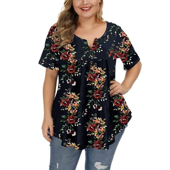 Женские топы с V-образным вырезом, коротким рукавом, туника, рубашка с пуговицами, свободный крой, повседневная пляжная блузка, повседневная одежда