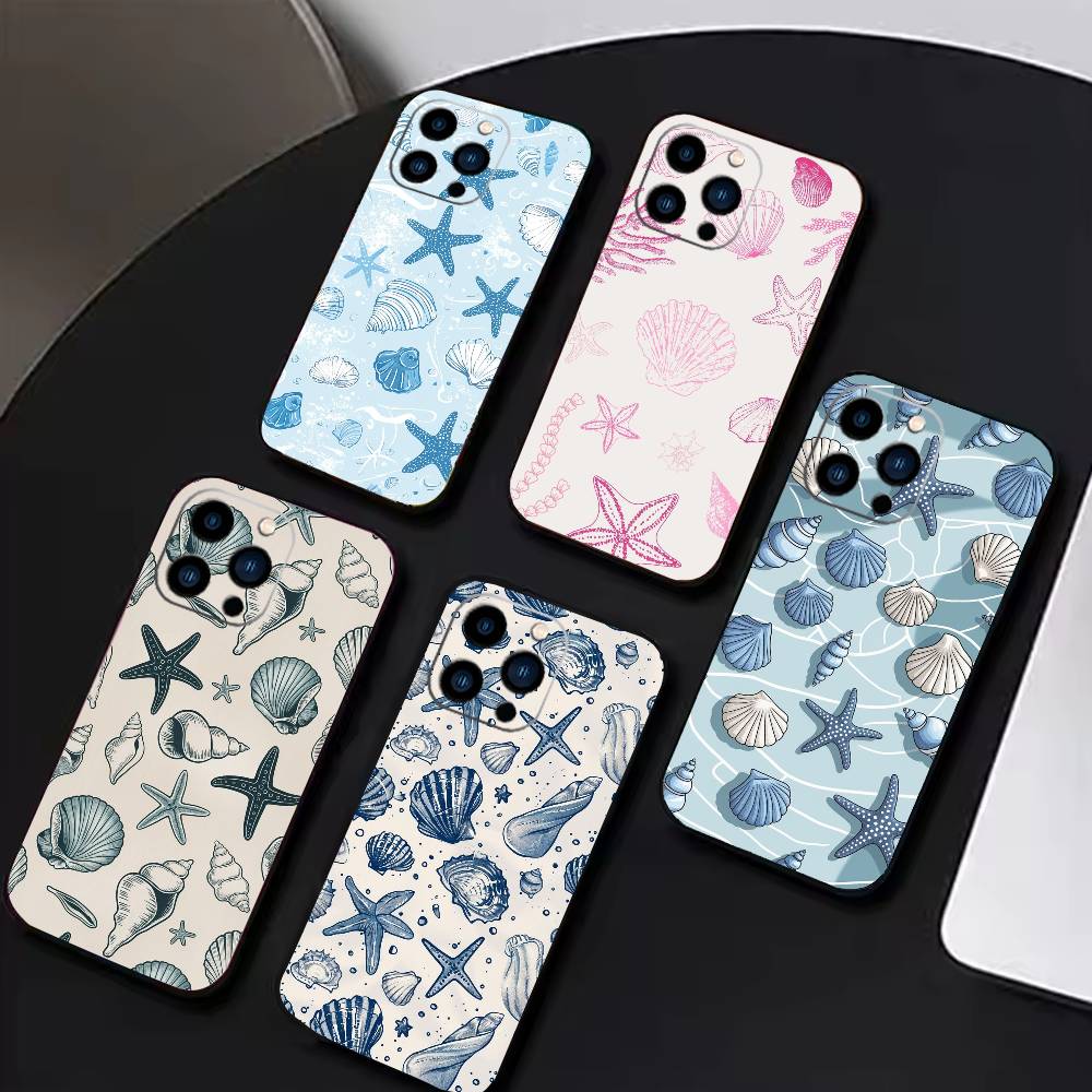 Colorful Marine Organism Phone Case For iPhone 17 16 15 14 13 12 Max Plus Silicone Black Cover