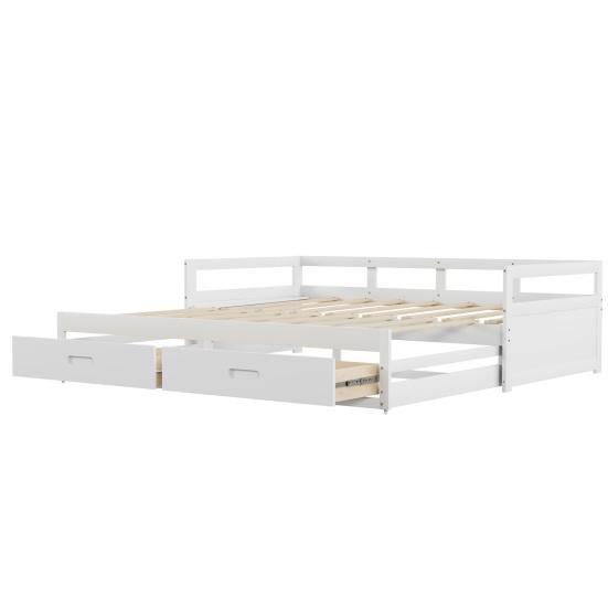 Pull-Out Sofa Bed Pull-out Bed 78" Convertible Sectional Couch Modern Wood Reversible Couches with Drawers And Slats for Living Room (White)