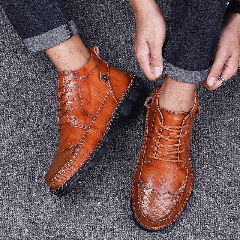 Мужские ботинки ручной работы из натуральной кожи, удобные ботильоны для мужчин, повседневная обувь, уличные ботинки