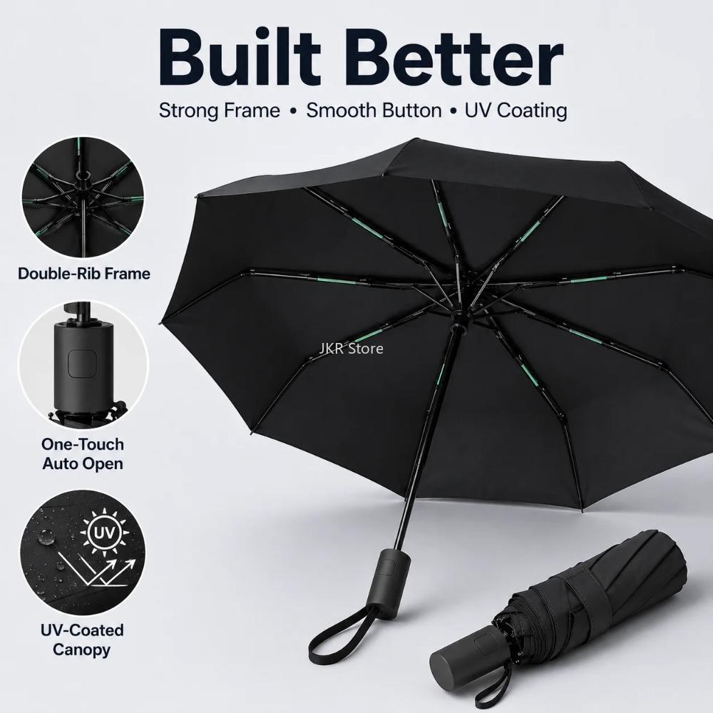 Windproof Automatic Umbrella Open Close Foldable Compact Rain Umbrella Heavy Duty Design for Men Women Outdoor Travel