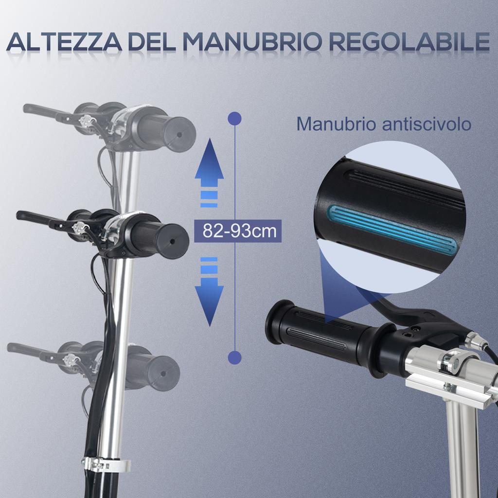 Folding Electric Scooter, Adjustable Height (82-93cm), with Brake, 12km/h Speed, Black