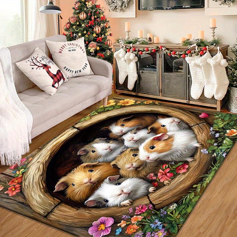Guinea pig flower pot rug for living room cute animal design home decor carpet Anti slip carpet can be machine washed