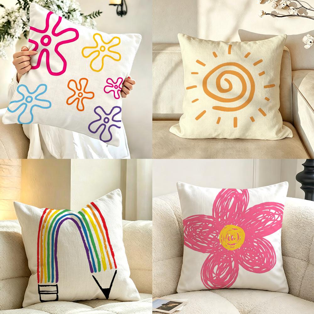 Art CCrayon DDrawing Cushion Cover Pillow Case Antidustmite Pillowcase Silky Short Plush Sofa Cushion Cover hot