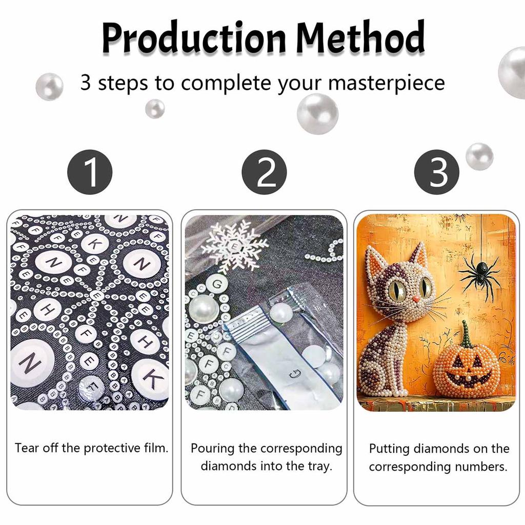 Halloween cat and pumpkin pearl painting art full pearl handmade diy home decorations