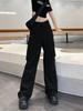 2025 Spring Summer New Gray Cargo Pants Women's High Waisted Thin American Retro Straight Wide-leg Pants Y2k Casual Flared Pants