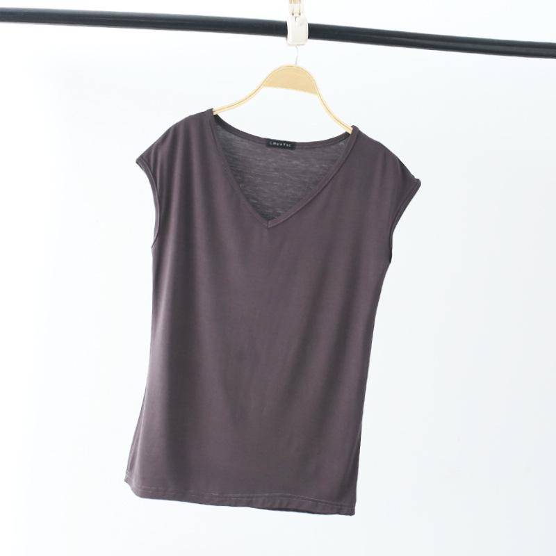 Sleeveless V-Neck Slim-Fit Modal T-Shirt for Women - Summer 2024 Korean Style