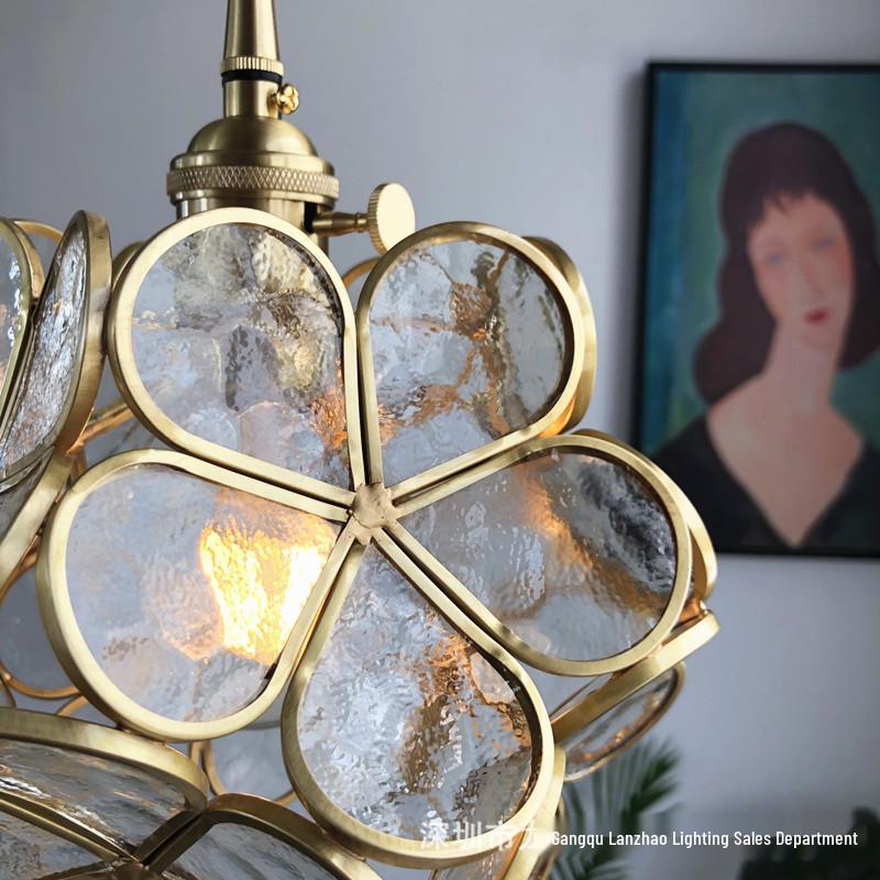 Скандинавская японская люстра-подвеска ручной работы из латуни и стекла в виде лепестков для спальни, прикроватной зоны, ресторана или прихожей