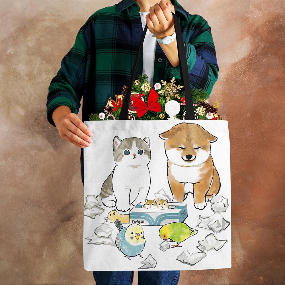 Женская сумка с милым животным кошачьим принтом, повседневная складная сумка-тоут для покупок в стиле Харадзюку, многоразовые сумки на плечо большой емкости