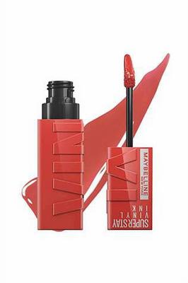 Жидкая помада Maybelline, Высокоглянцевый блеск, Стойкость 16 часов, Обогащена витамином E и алоэ, SuperStay Vinyl Ink, Saucy