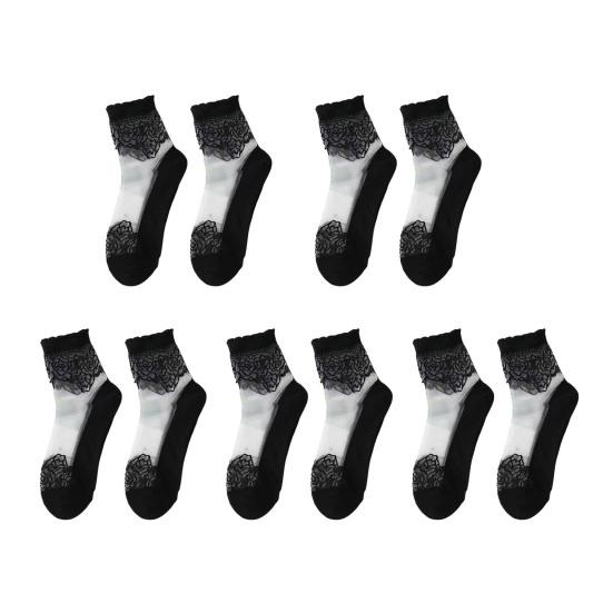 5 пар кружевных женских носков до щиколотки, летние прозрачные сетчатые носки, тонкие прозрачные носки с цветочным кружевом и оборками