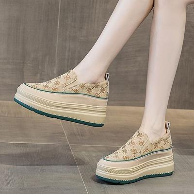 Модная женская обувь на скрытой платформе 2025 Осень Новые парусиновые туфли на платформе Небольшой каблук Слипоны Легкие лоферы