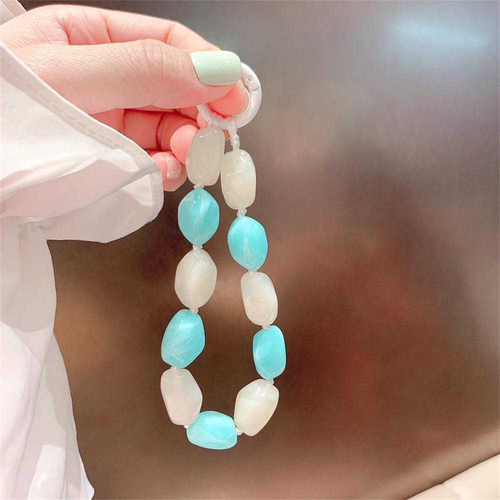 Coloful Stone Rope Phone Chain Lanyard Charm Strap Wrist Beaded Hanging Cord Bracelet Keychain For iPhone CCD Camera Sweet Girl