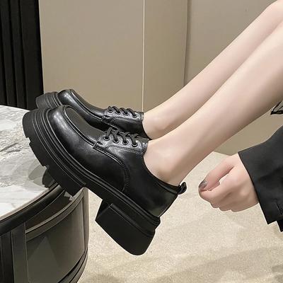 Повседневная платформа Женская обувь 2024 Высокое качество Лоферы Женские туфли на высоком каблуке Мода Круглый носок Лодочки Женская обувь на среднем каблуке Женская