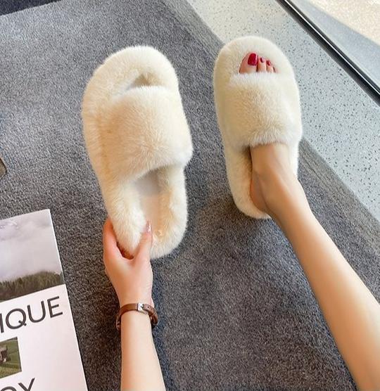 Classic Winter Fluffy Women Slippers Soft Plush Cozy House Slipper Furry Open Toe Indoor Casual Warm Plush Shoes