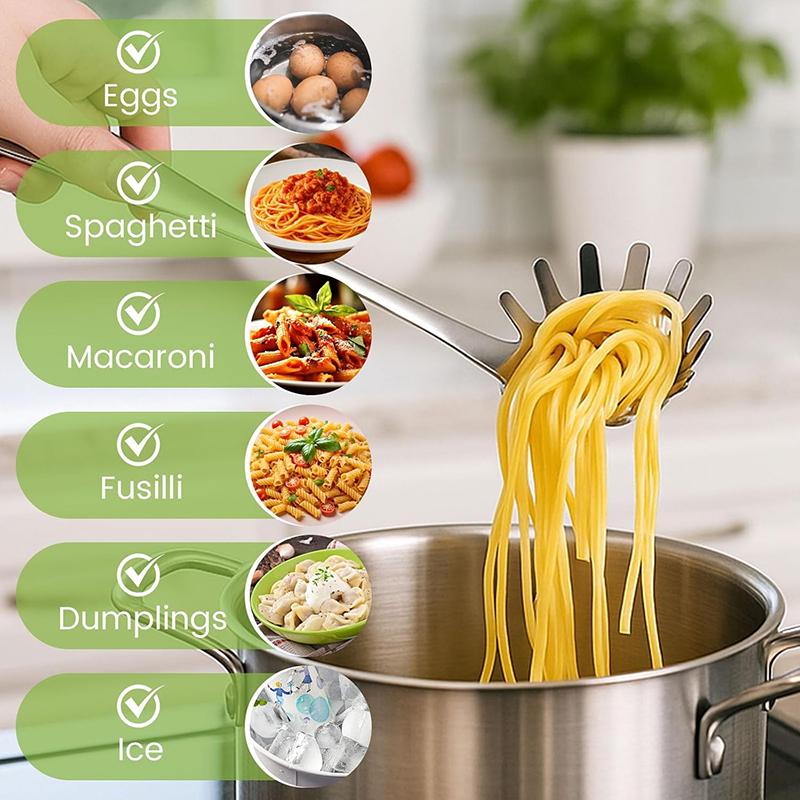 Stainless Steel Spaghetti Spoon 13 Inch Long Handle Pasta Spoon Pasta Fork Noodle Spaghetti Grab Spoon Kitchen Cooking Tools