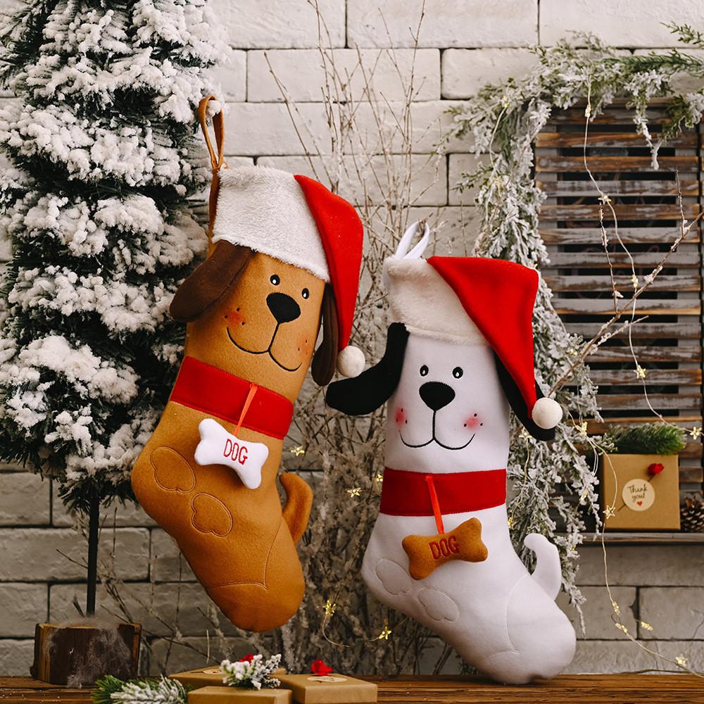 Charming Yellow And White Dog Bone Gift Stockings Perfect For Christmas Celebrations