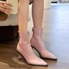 New Women Pointy Brown Soft Leather Black Modern Boots Famele Stiletto Heels Shoes Ladies Ankle Boots Back Zipper Commuter Boots